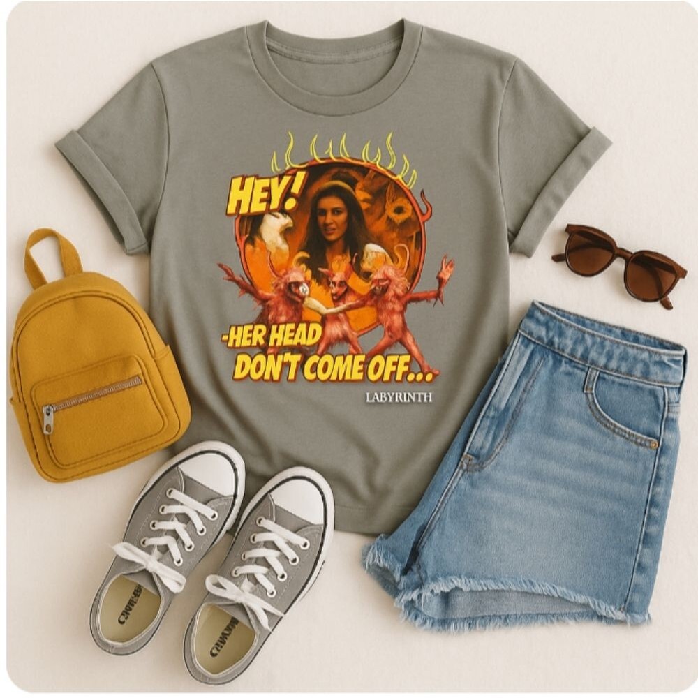 Gray Labyrinth 'Her Head Don't Come Off...' Graphic T-Shirt Size Med NWT P2P 20